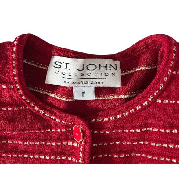 St. John Collection Size Petite Santana Knit Red & Gold Button Front Cardigan - Picture 5 of 5